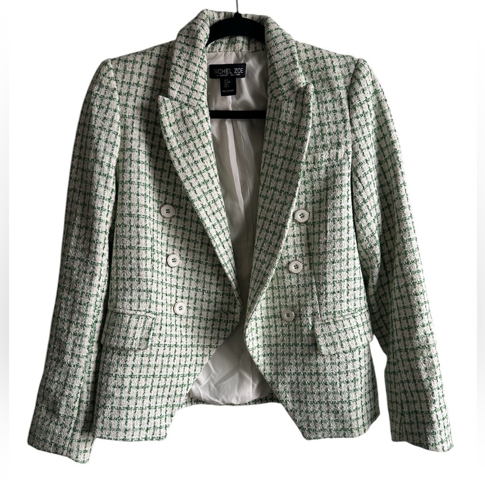 Rachel Zoe Green Tweed Plaid Double Breasted Blazer Size S - Picture 1 of 9